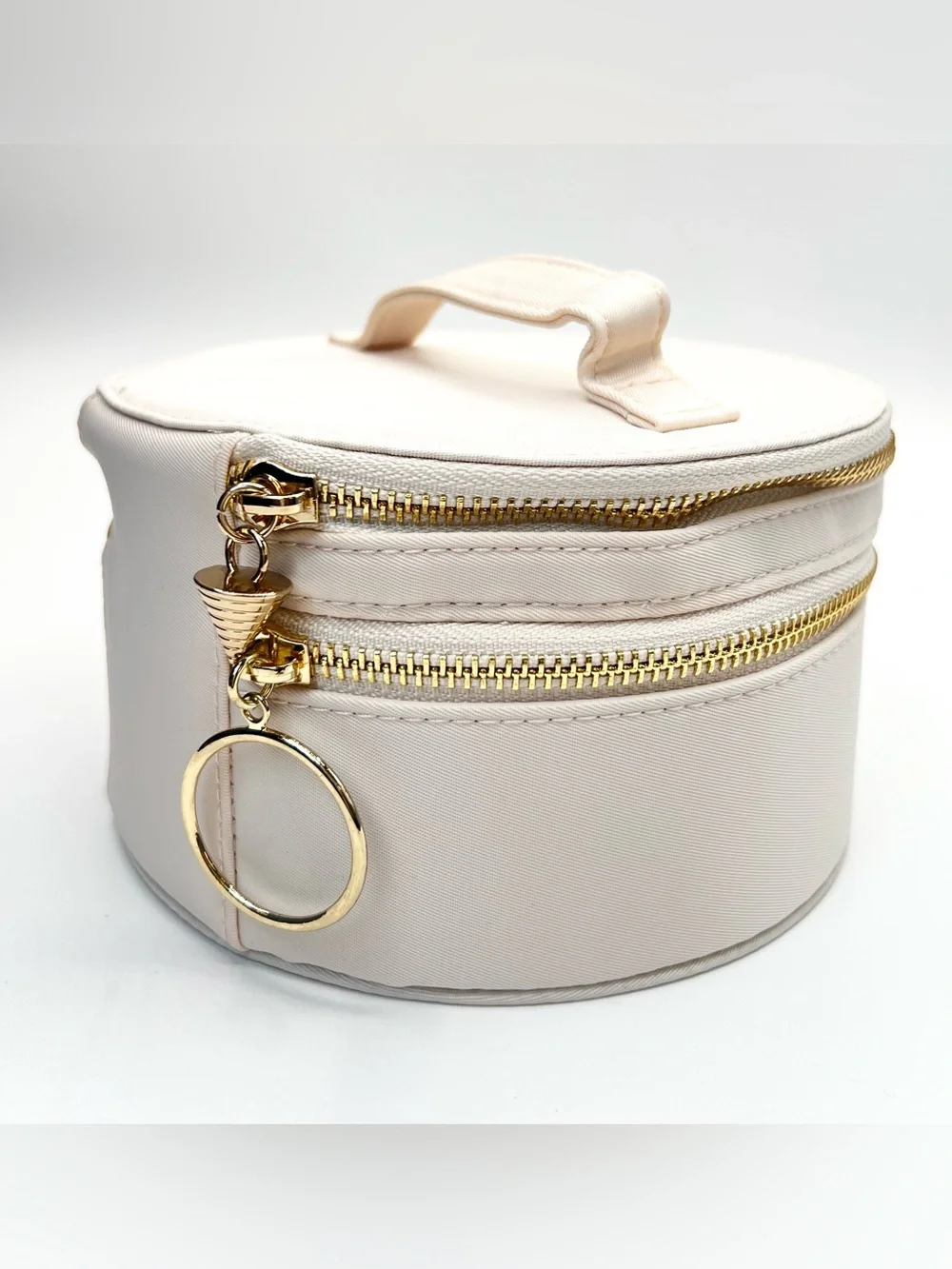 Gaultier Divine Vanity - Round Cosmetic Bag with Gold Accents in Cream